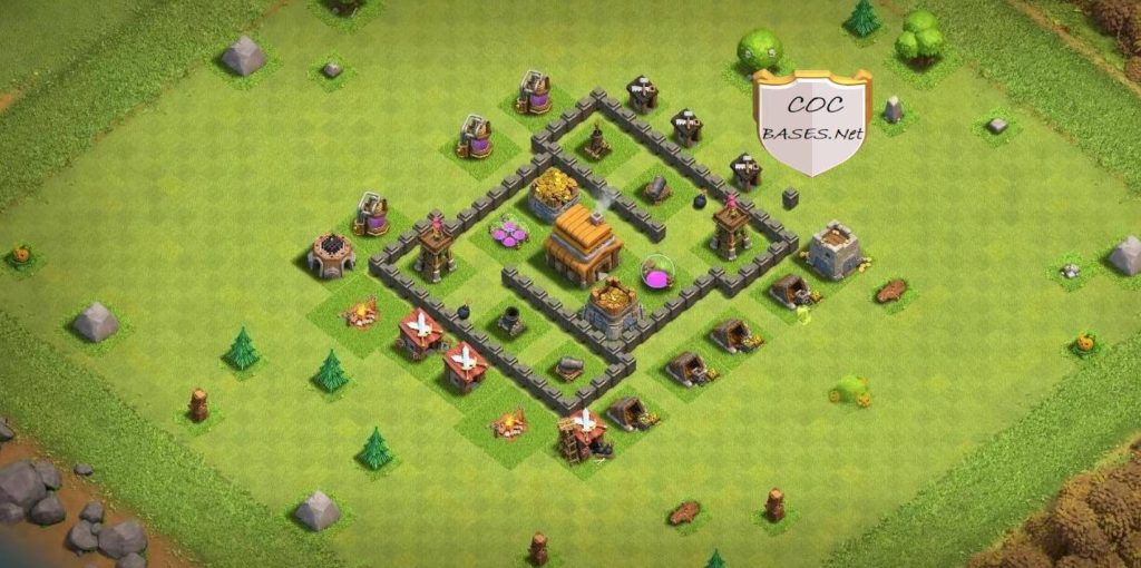 best town hall 4 trophy base layout