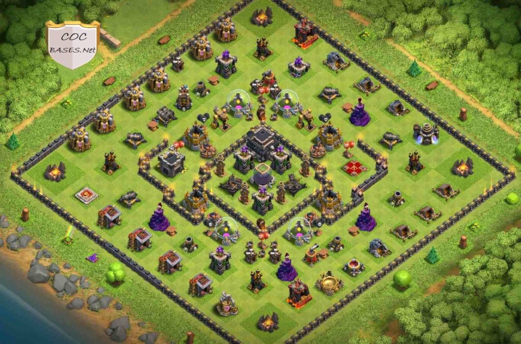 clash of clans th9 trophy base hybrid