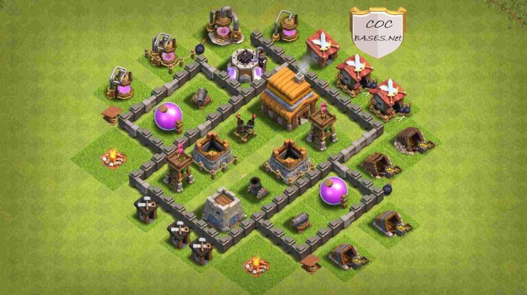 clash of clans town hall 4 trophy base layout