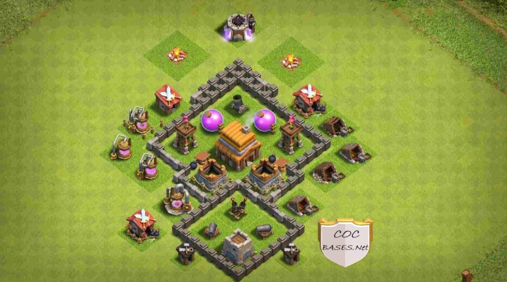 clash of clans town halll four hybrid layout link